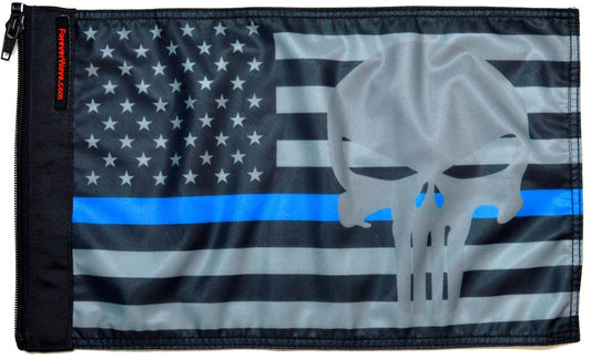 USA Subdued Thin Blue Line Punisher Flag Forever Wave 12”x18”