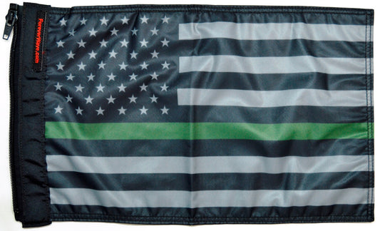 USA Subdued Thin Green Line Flag Forever Wave 12”x18”