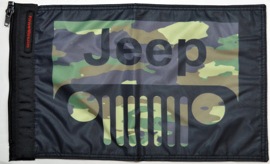 Jeep Grill Camo Flag Forever Wave 12”x18”
